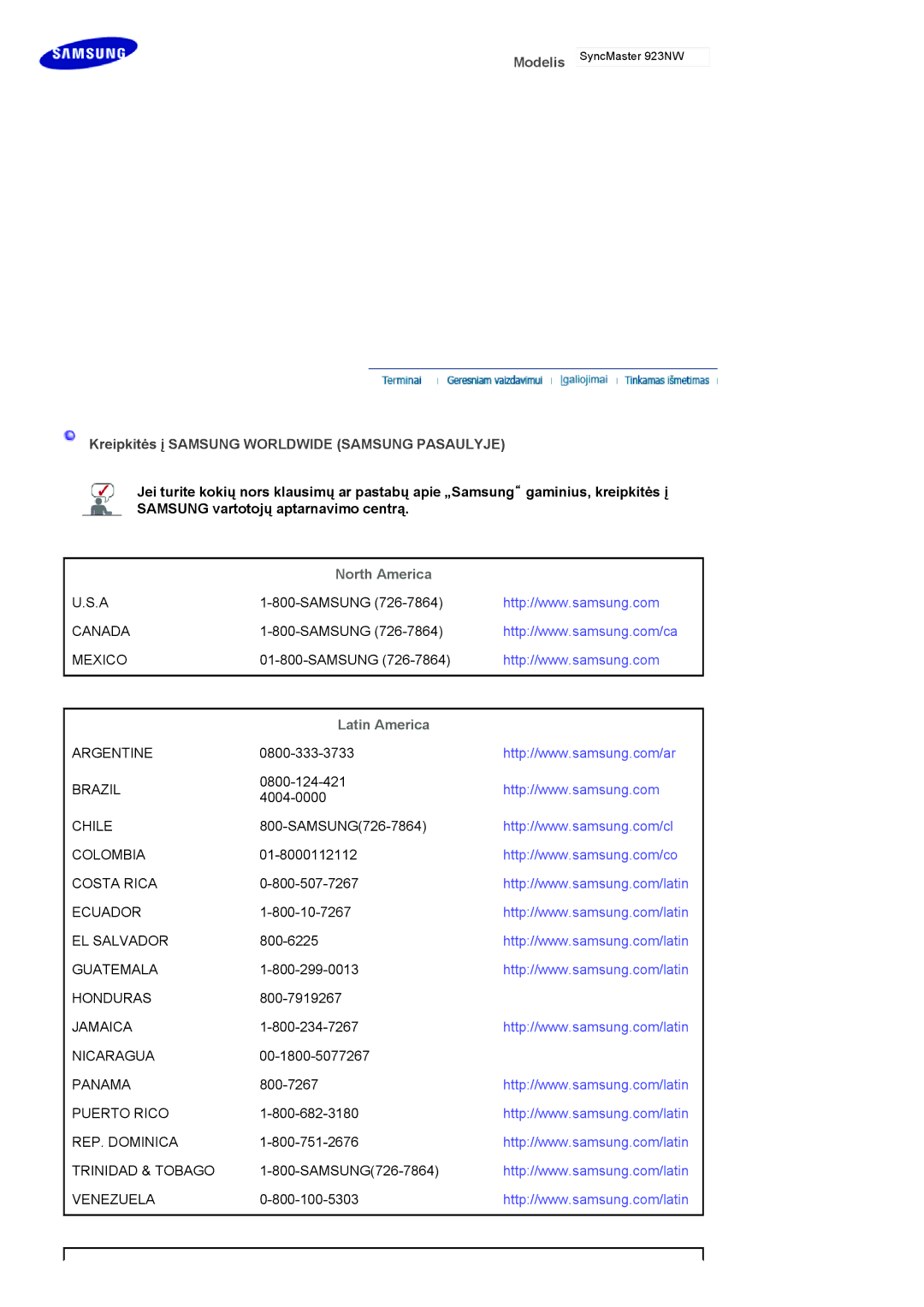 Samsung LS20HANKSHEDC, LS19HANKBDHEDC manual North America, Latin America 