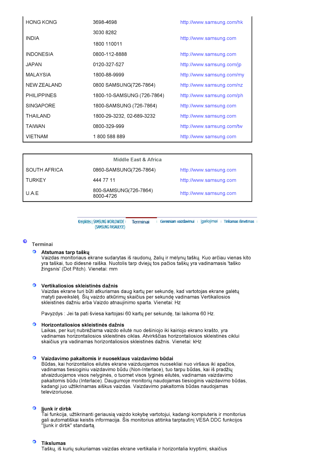 Samsung LS20HANKSHEDC, LS19HANKBDHEDC manual Middle East & Africa 