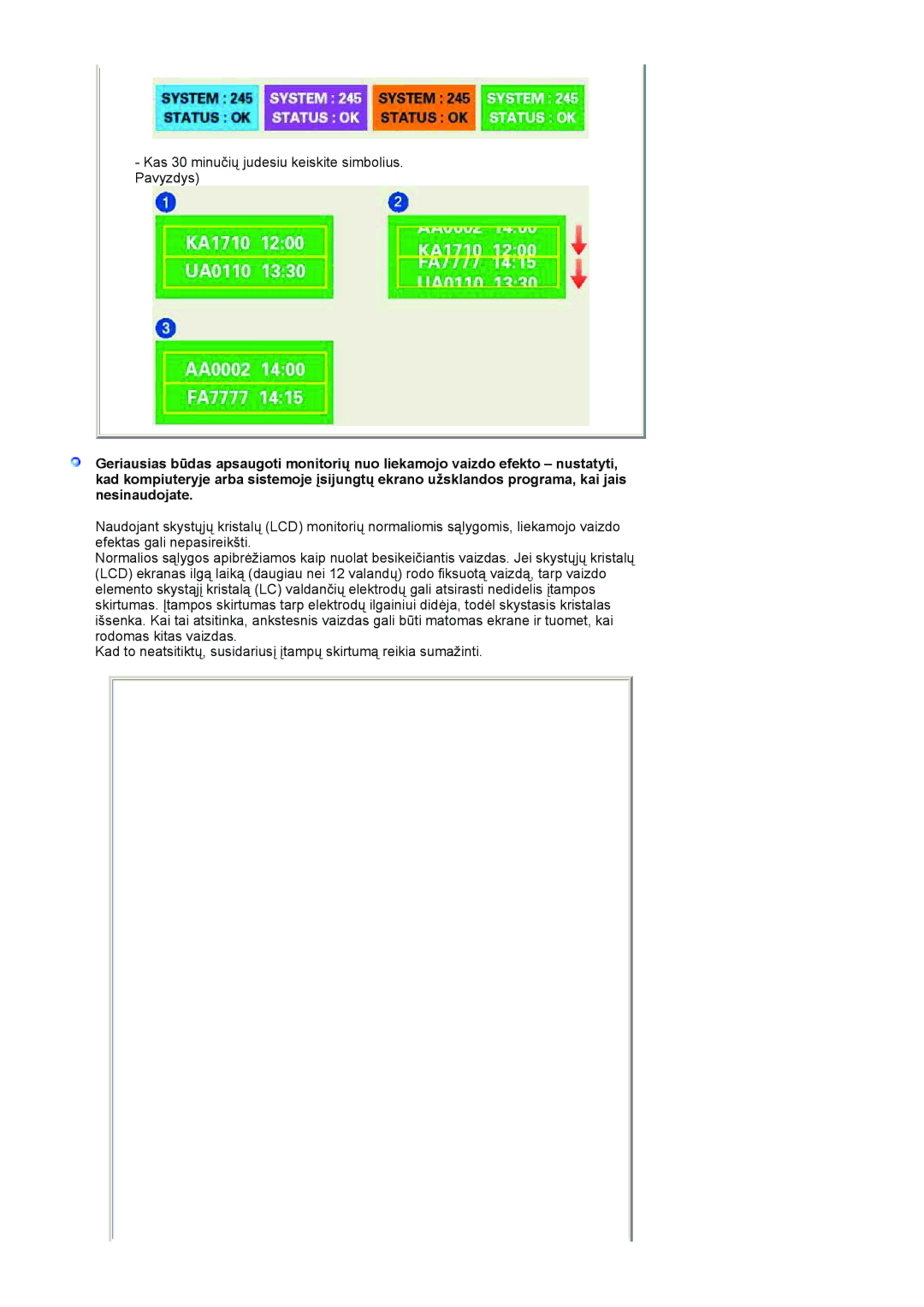 Samsung LS19HANKBDHEDC, LS20HANKSHEDC manual Kas 30 minučių judesiu keiskite simbolius. Pavyzdys 