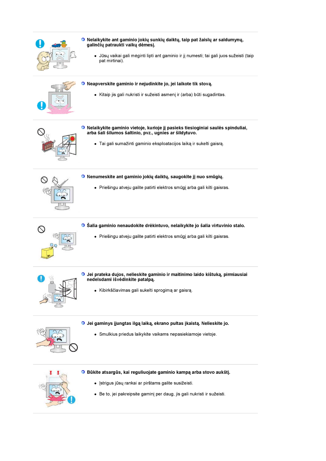 Samsung LS19HANKBDHEDC, LS20HANKSHEDC manual Kibirkščiavimas gali sukelti sprogimą ar gaisrą 