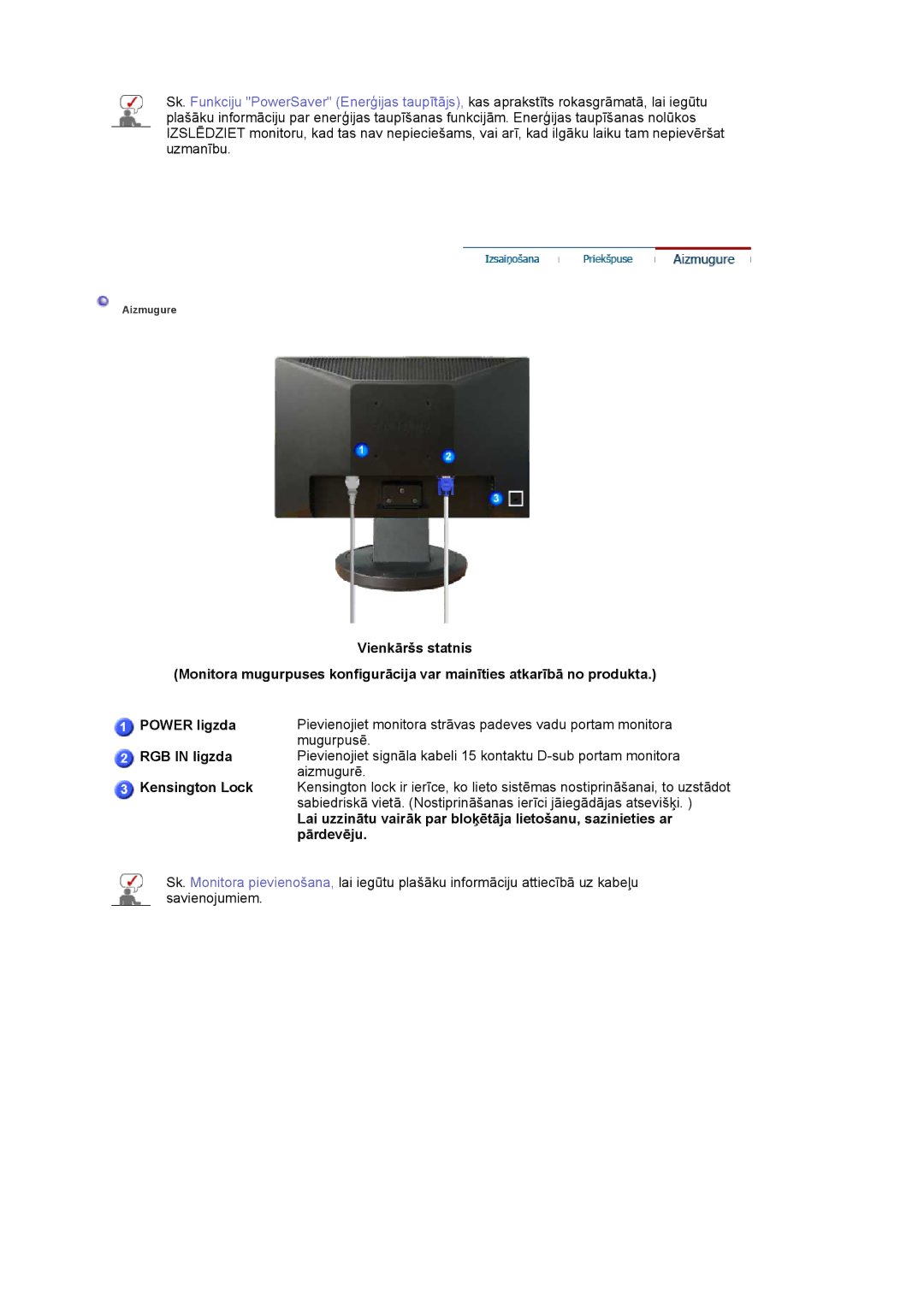 Samsung LS19HANKBDHEDC manual RGB in ligzda, Kensington Lock, Lai uzzinātu vairāk par bloķētāja lietošanu, sazinieties ar 