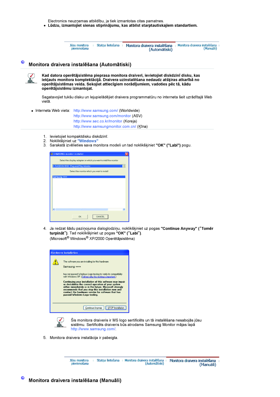 Samsung LS20HANKSHEDC, LS19HANKBDHEDC manual Monitora draivera instalēšana Automātiski 