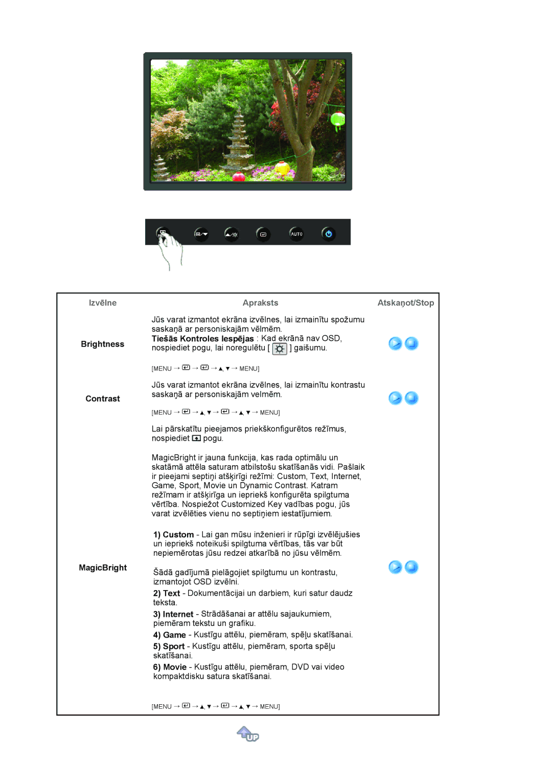 Samsung LS19HANKBDHEDC, LS20HANKSHEDC manual Brightness Contrast MagicBright, Tiešās Kontroles Iespējas Kad ekrānā nav OSD 