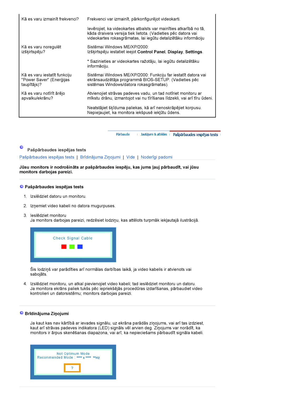 Samsung LS19HANKBDHEDC, LS20HANKSHEDC manual Pašpārbaudes iespējas tests, Brīdinājuma Ziņojumi 