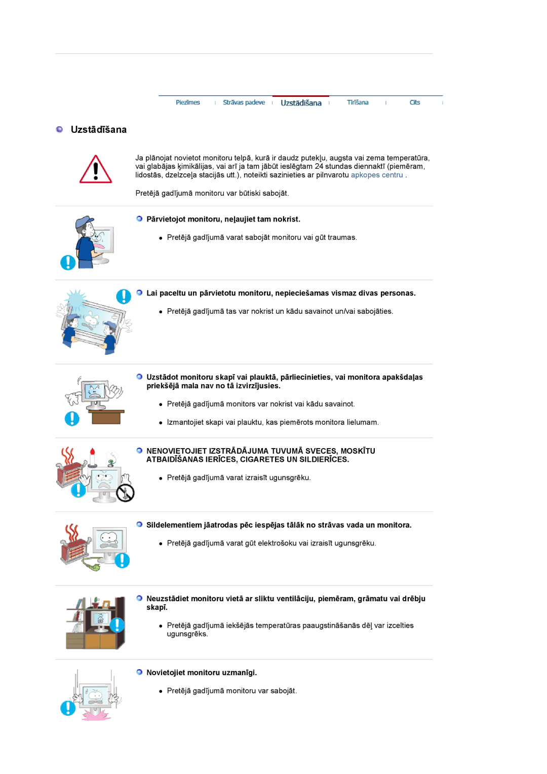 Samsung LS20HANKSHEDC, LS19HANKBDHEDC manual Pārvietojot monitoru, neļaujiet tam nokrist, Novietojiet monitoru uzmanīgi 