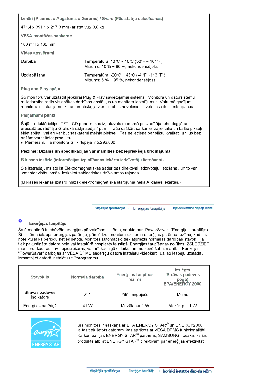 Samsung LS19HANKBDHEDC, LS20HANKSHEDC manual Vesa montāžas saskarne, W Mazāk par 1 W 