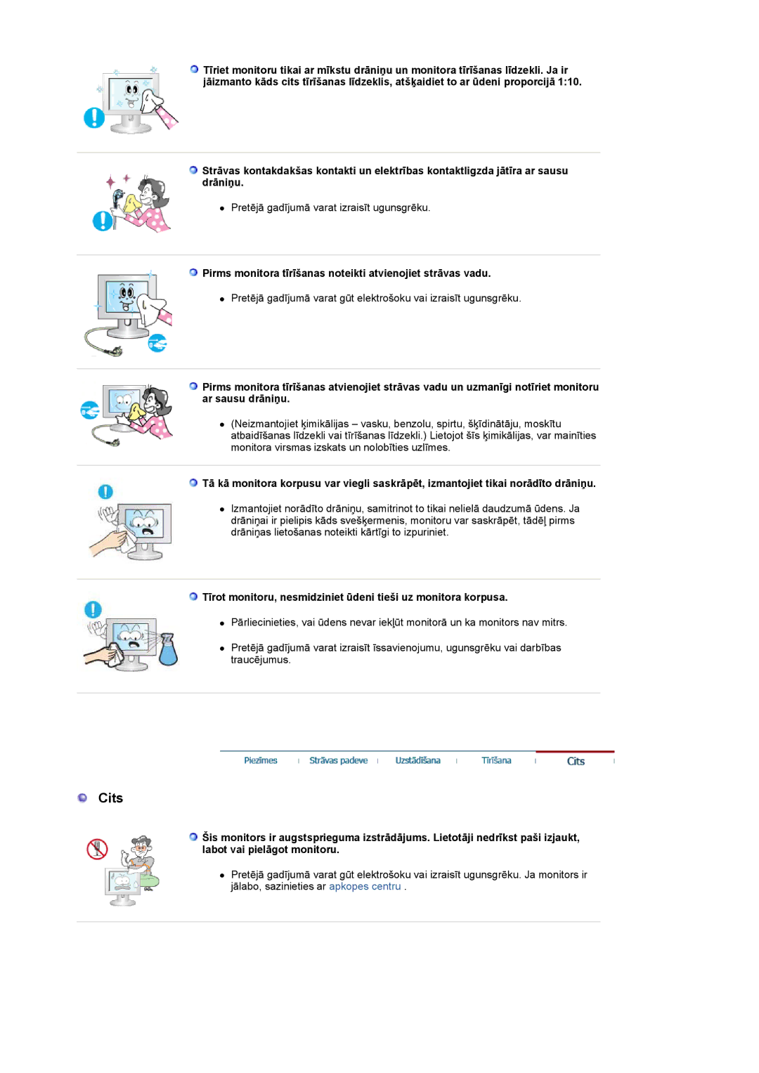 Samsung LS20HANKSHEDC, LS19HANKBDHEDC manual Pirms monitora tīrīšanas noteikti atvienojiet strāvas vadu 