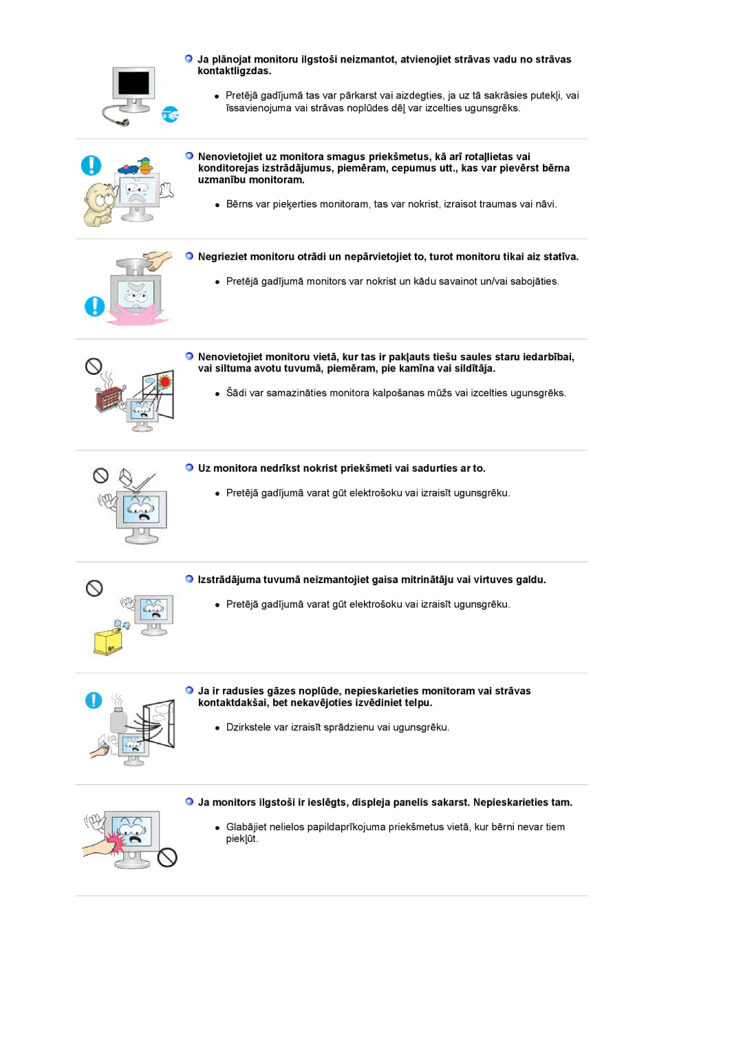 Samsung LS19HANKBDHEDC, LS20HANKSHEDC manual Uz monitora nedrīkst nokrist priekšmeti vai sadurties ar to 