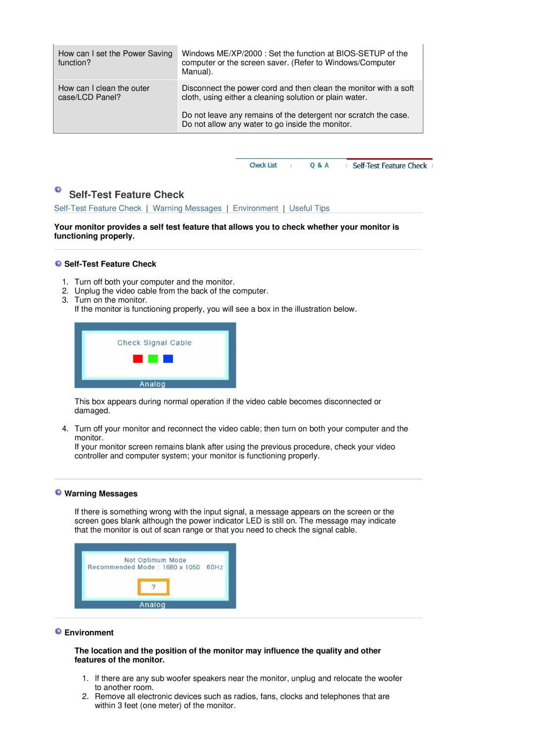 Samsung LS20HAWCSZ/EDC, LS20HAWCSQ/EDC, LS20HAWCSQ/SAI, LS20HAWCSQ/XSG manual Self-Test Feature Check 