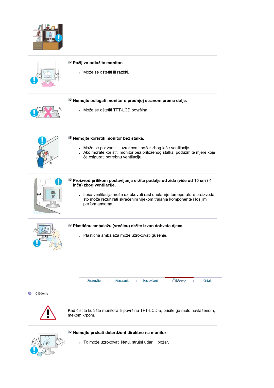 Samsung LS20HAWCSQ/SAI, LS20HAWCSQ/EDC Pažljivo odložite monitor, Nemojte odlagati monitor s prednjoj stranom prema dolje 