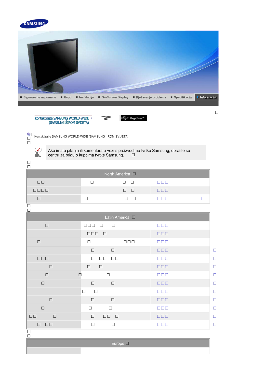 Samsung LS20HAWCSQ/EDC, LS20HAWCSZ/EDC, LS20HAWCSQ/SAI manual North America, Latin America, Europe 