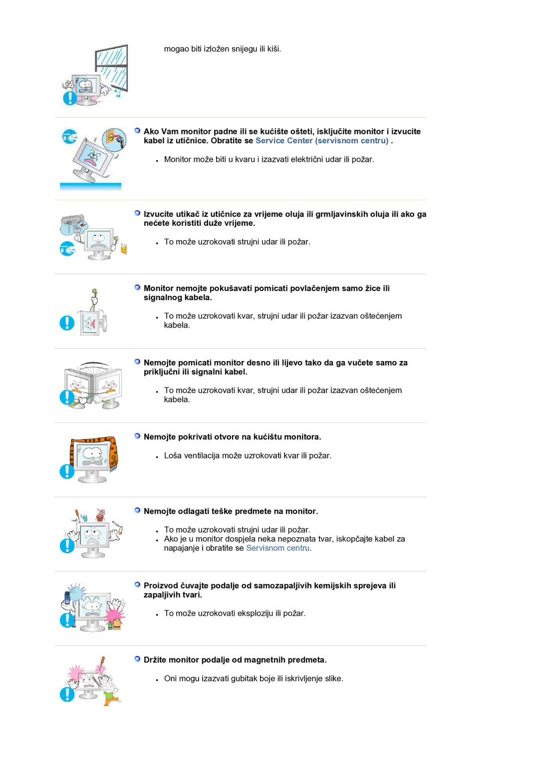 Samsung LS20HAWCSZ/EDC manual Nemojte pokrivati otvore na kućištu monitora, Nemojte odlagati teške predmete na monitor 