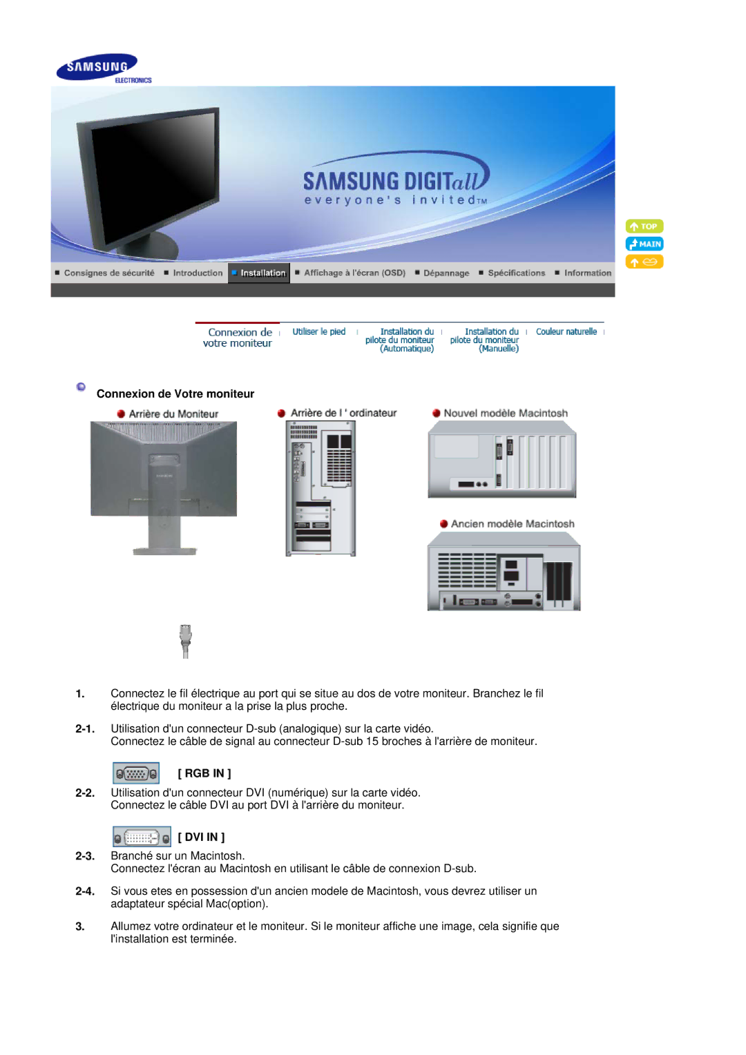 Samsung LS20HAWCSQ/EDC, LS20HAWCSZ/EDC manual Connexion de Votre moniteur, Rgb, Dvi 