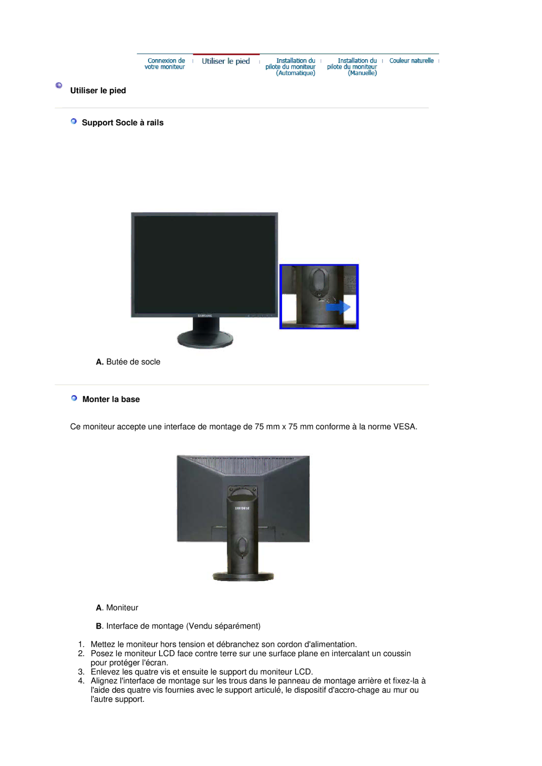 Samsung LS20HAWCSZ/EDC, LS20HAWCSQ/EDC manual Utiliser le pied Support Socle à rails, Monter la base 