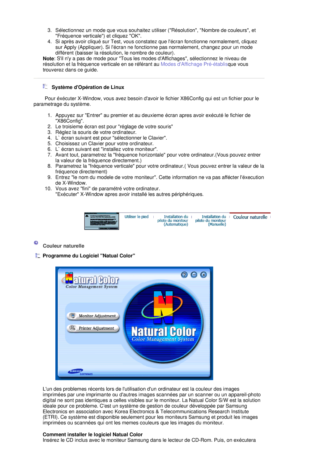 Samsung LS20HAWCSZ/EDC, LS20HAWCSQ/EDC Système dOpération de Linux, Couleur naturelle, Programme du Logiciel Natual Color 