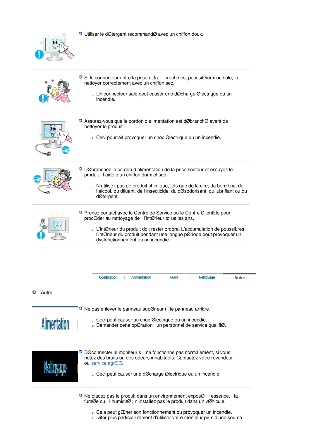 Samsung LS20HAWCSQ/EDC, LS20HAWCSZ/EDC manual Ceci pourrait provoquer un choc électrique ou un incendie 