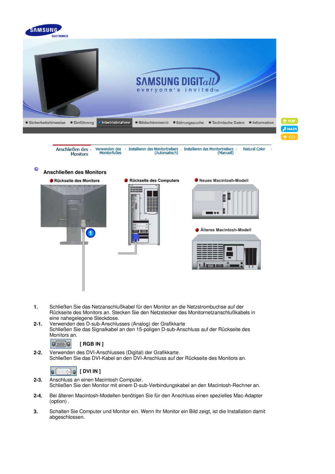 Samsung LS20HAWCSQ/EDC, LS20HAWCSZ/EDC manual Anschließen des Monitors, Rgb, Dvi 