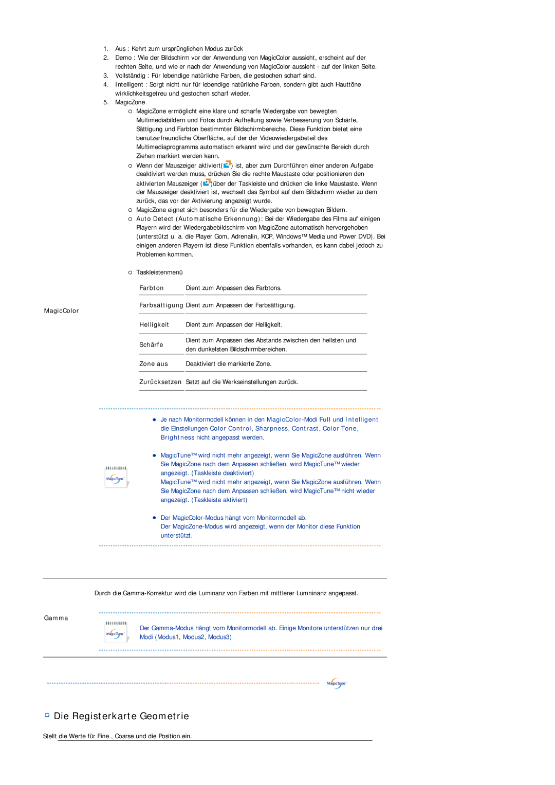 Samsung LS20HAWCSZ/EDC, LS20HAWCSQ/EDC manual Die Registerkarte Geometrie 