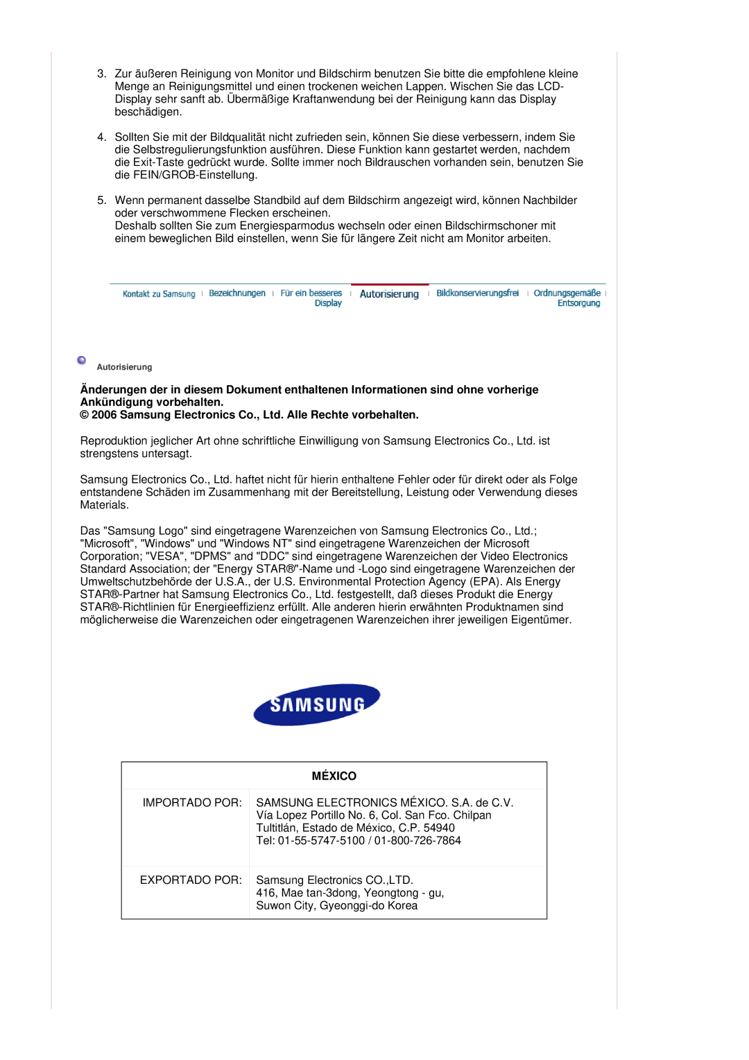 Samsung LS20HAWCSZ/EDC, LS20HAWCSQ/EDC manual México 