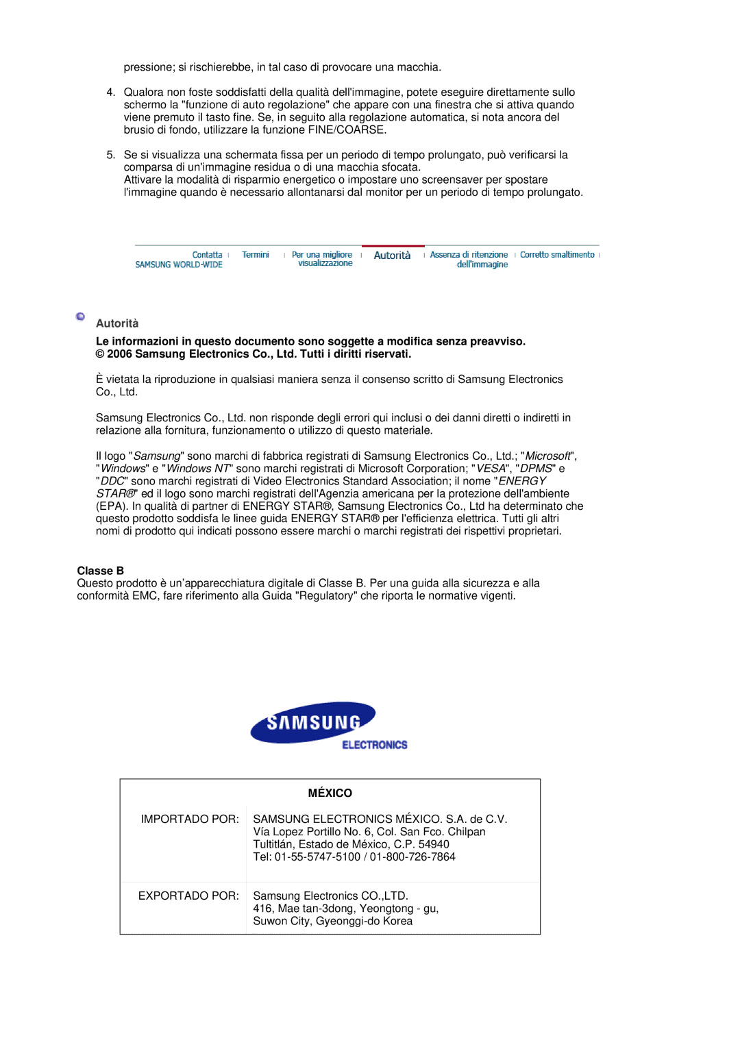 Samsung LS20HAWCSQ/EDC, LS20HAWCSZ/EDC manual Autorità, Classe B 