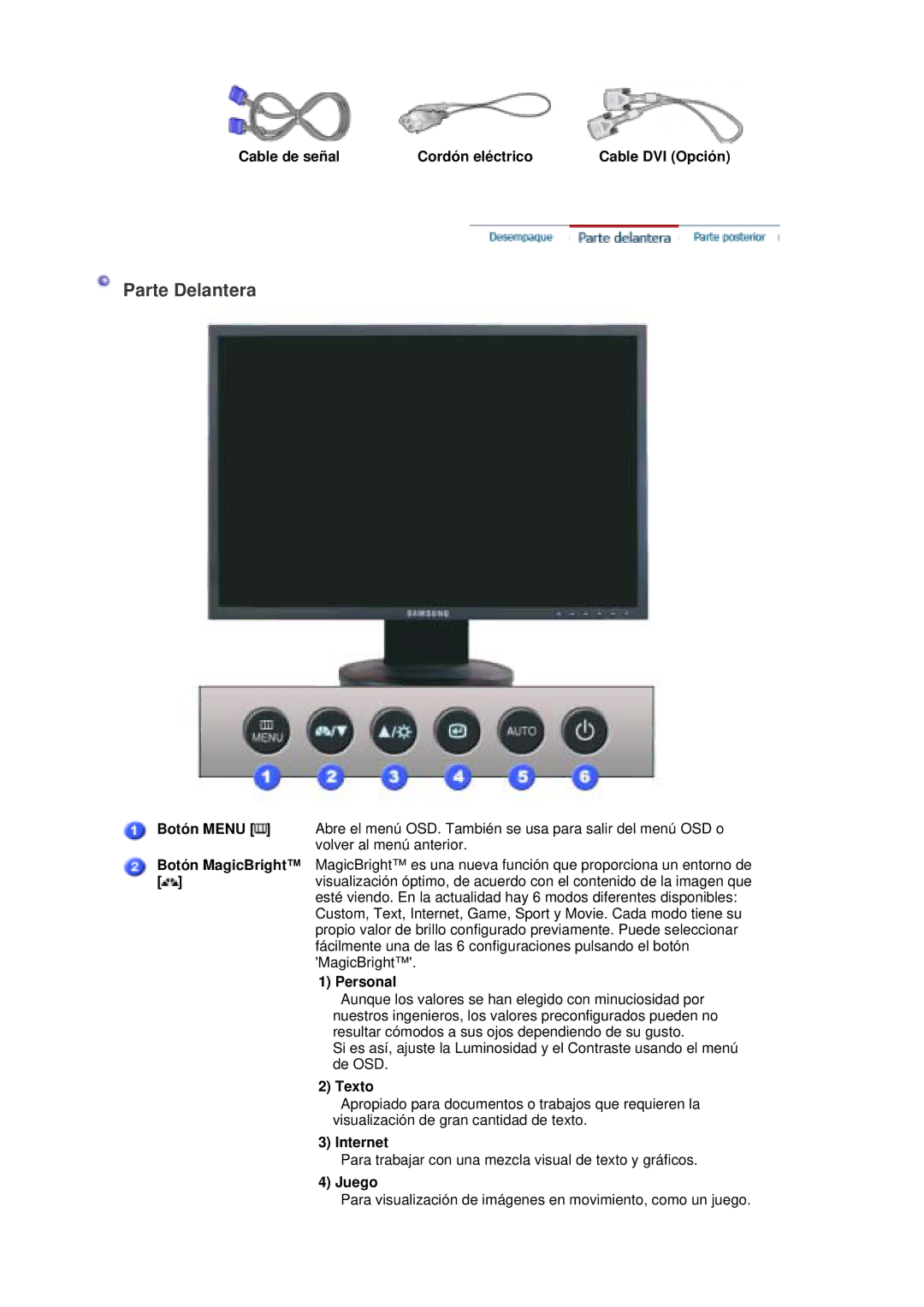 Samsung LS20HAWCSZ/EDC, LS20HAWCSQ/EDC manual Parte Delantera 