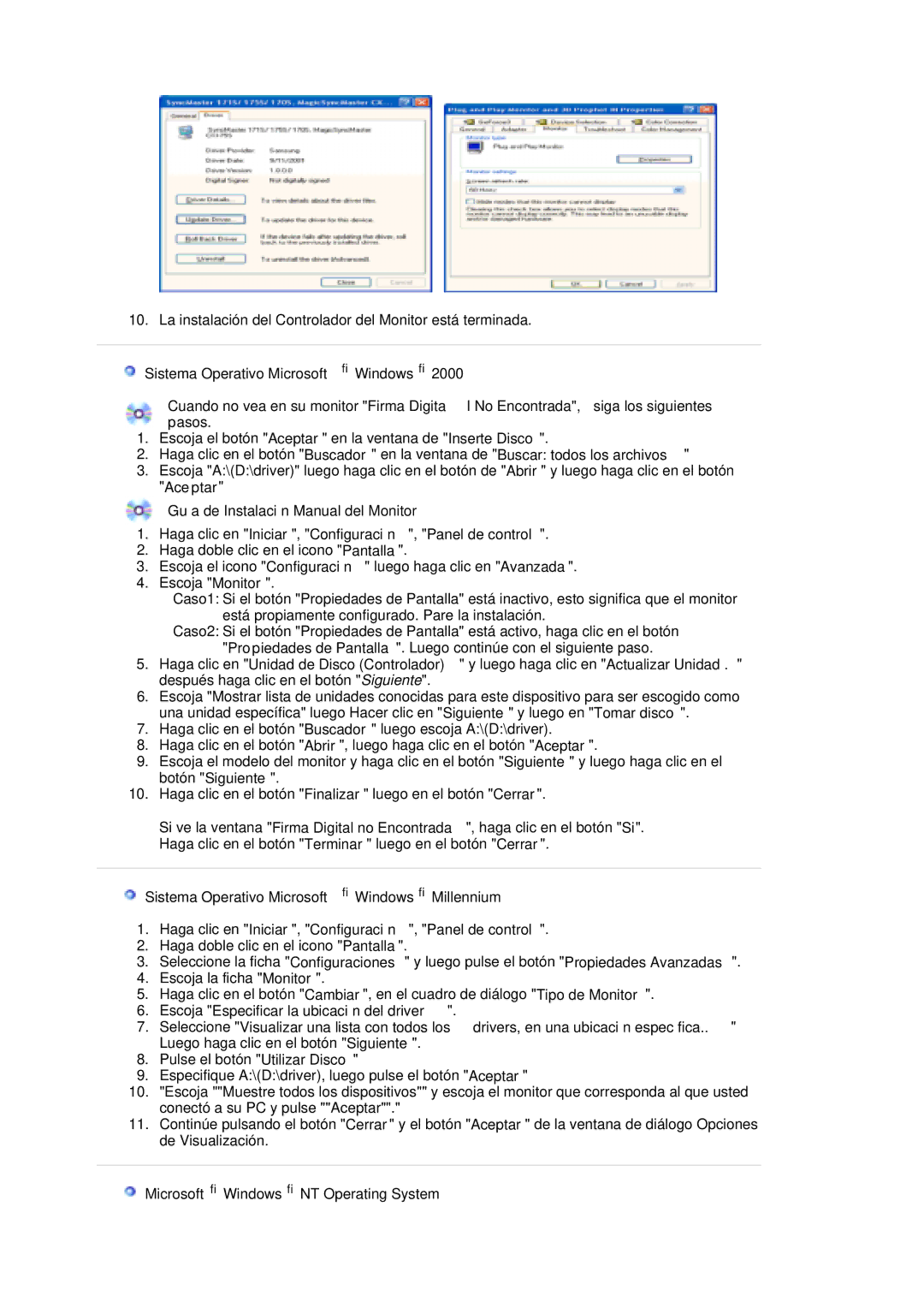 Samsung LS20HAWCSQ/EDC, LS20HAWCSZ/EDC manual Microsoft Windows NT Operating System 