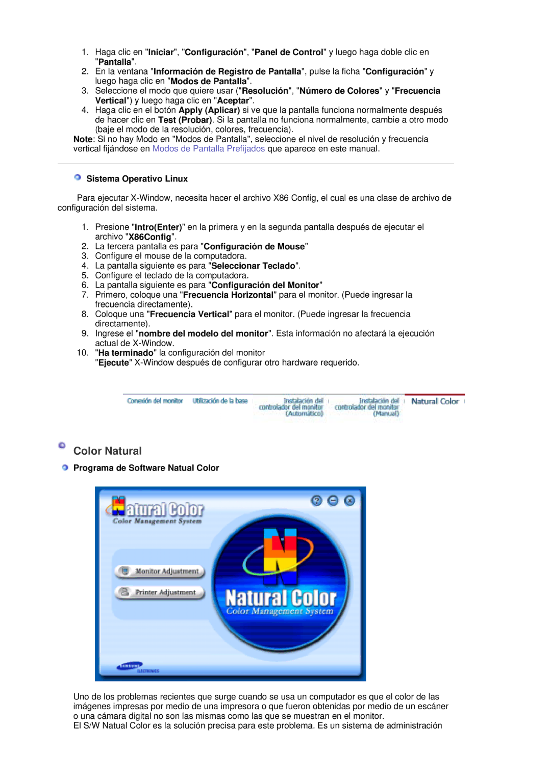 Samsung LS20HAWCSZ/EDC, LS20HAWCSQ/EDC manual Color Natural, Sistema Operativo Linux, Programa de Software Natual Color 