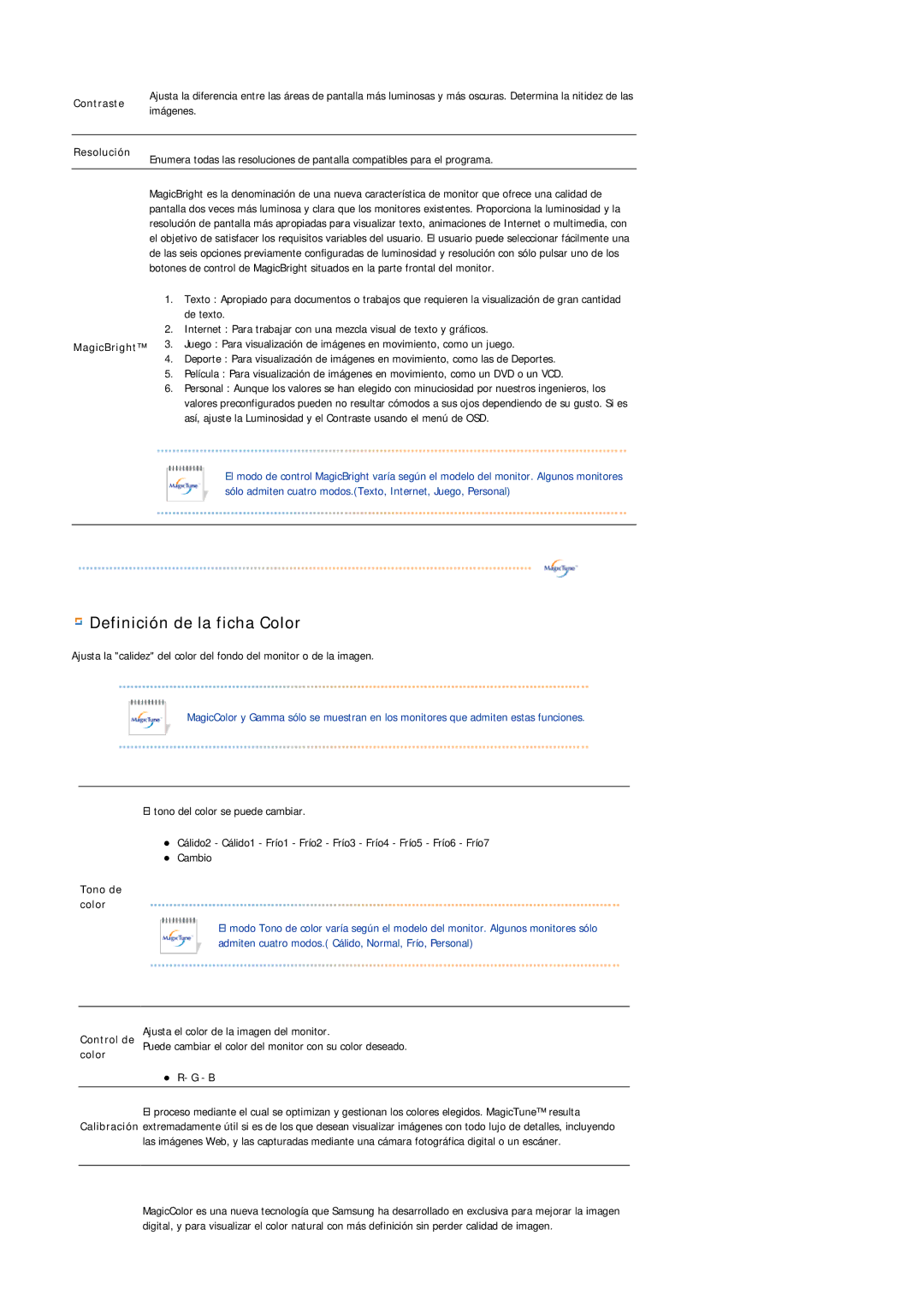 Samsung LS20HAWCSZ/EDC, LS20HAWCSQ/EDC manual Definición de la ficha Color 