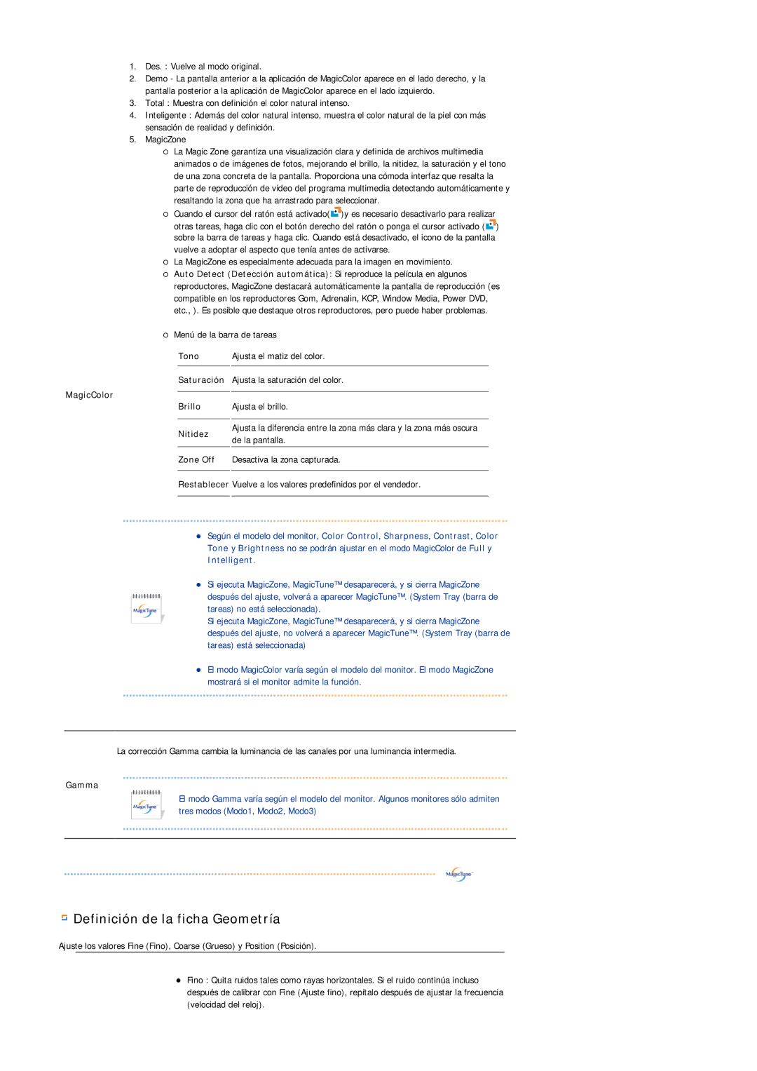 Samsung LS20HAWCSQ/EDC, LS20HAWCSZ/EDC manual Definición de la ficha Geometría 