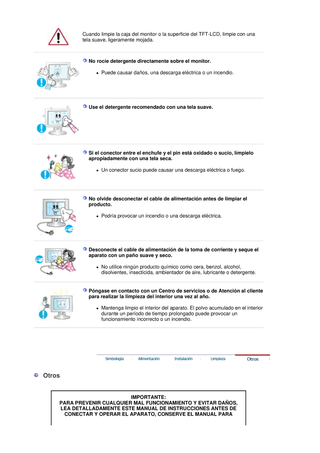 Samsung LS20HAWCSQ/EDC, LS20HAWCSZ/EDC manual Otros, No rocíe detergente directamente sobre el monitor 