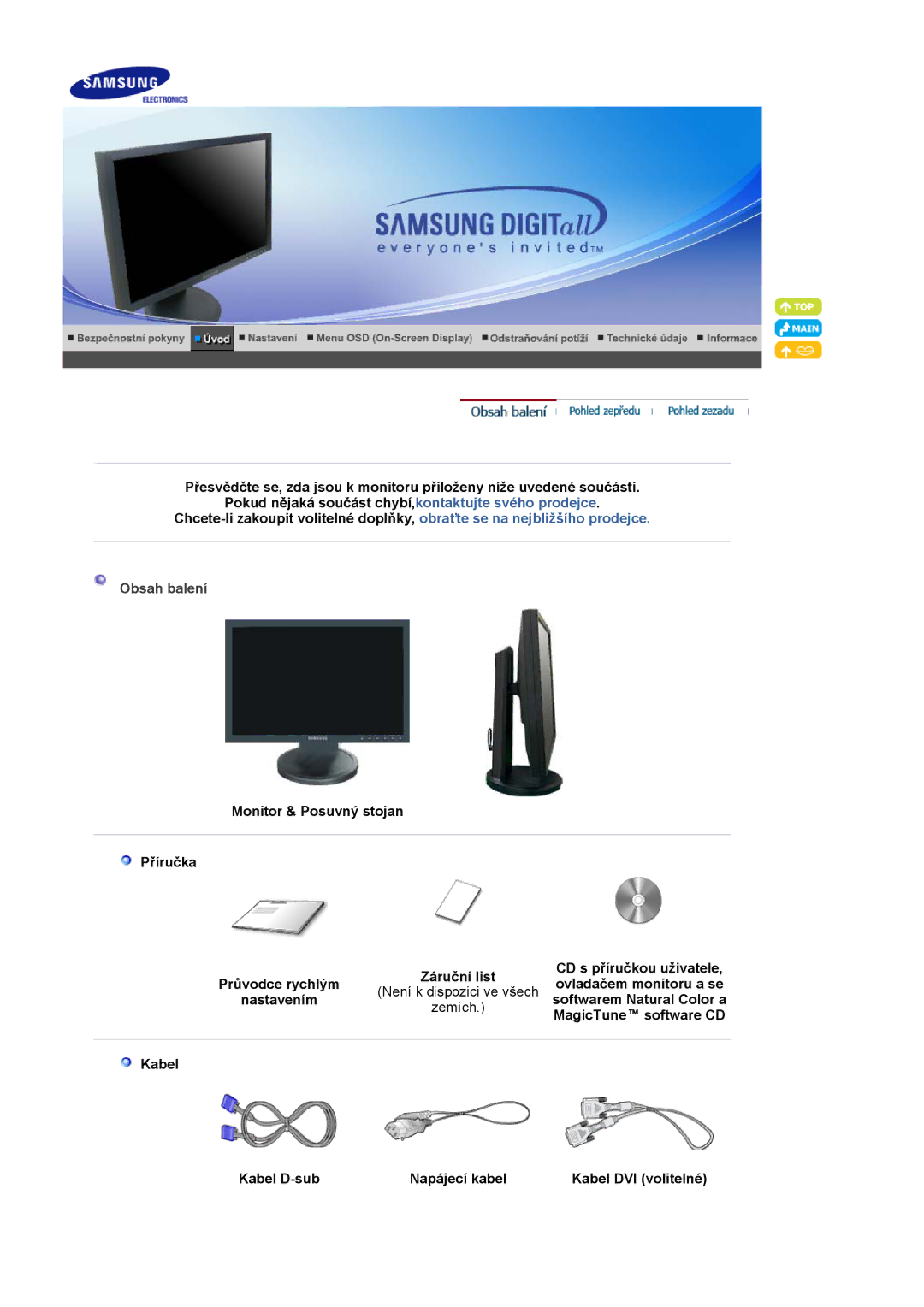 Samsung LS20HAWCSQ/EDC, LS20HAWCSZ/EDC manual Obsah balení, Nastavením, Zemích 