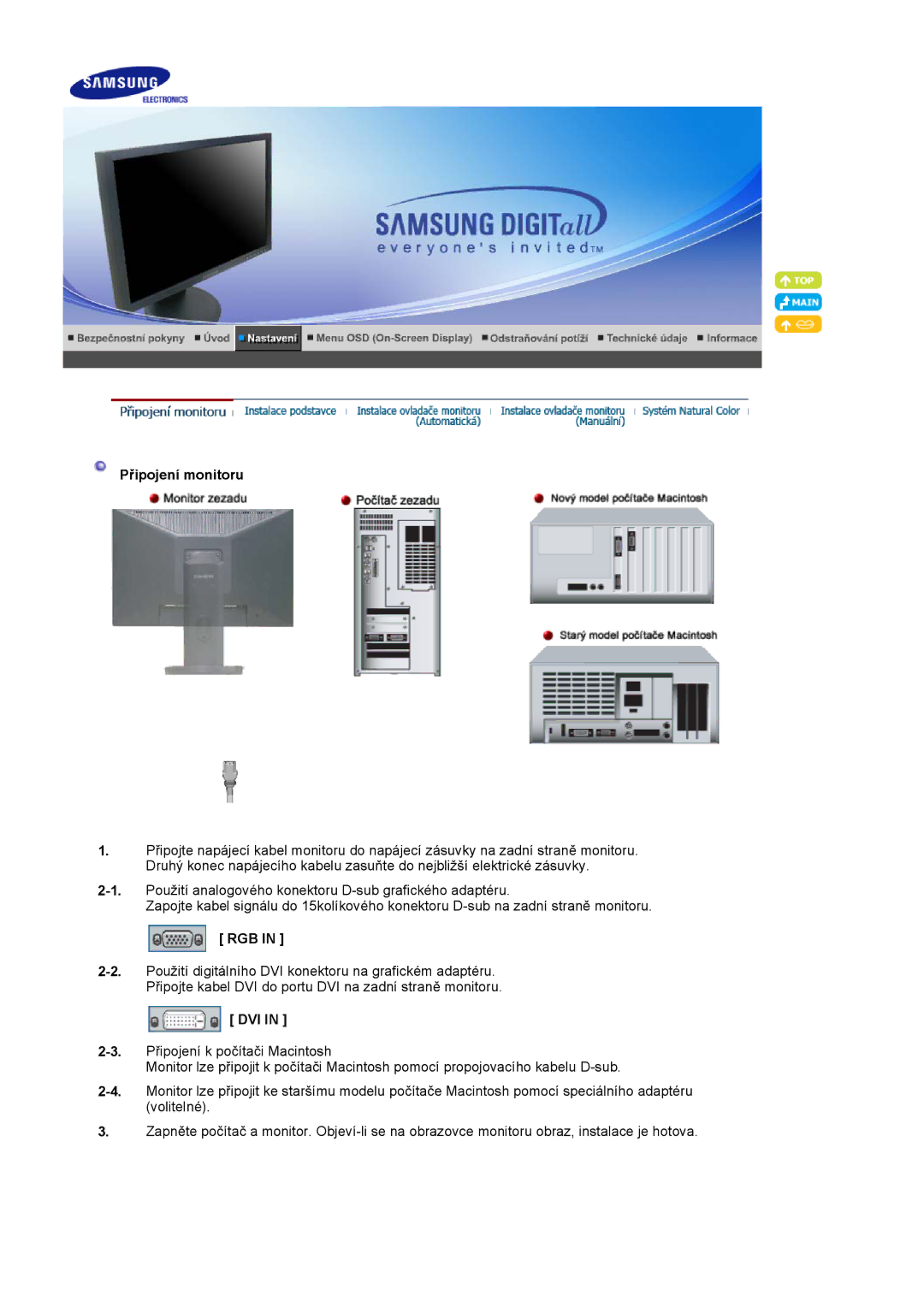 Samsung LS20HAWCSQ/EDC, LS20HAWCSZ/EDC manual Připojení monitoru, Rgb, Dvi 