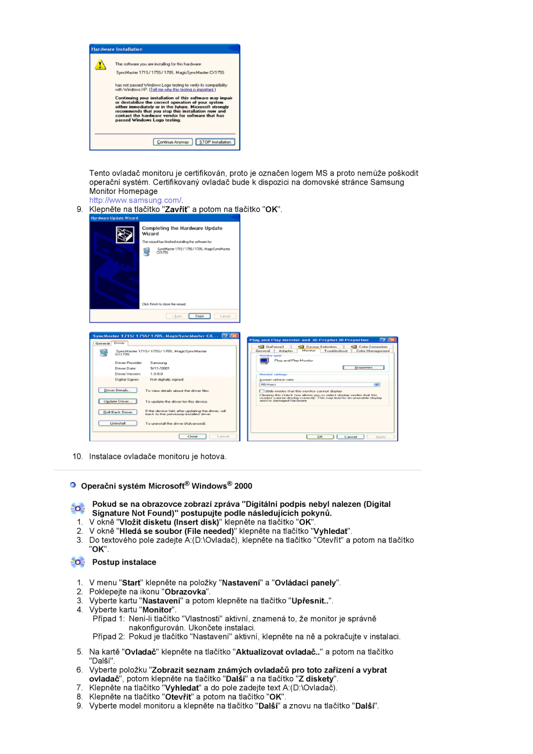 Samsung LS20HAWCSZ/EDC, LS20HAWCSQ/EDC manual Postup instalace 