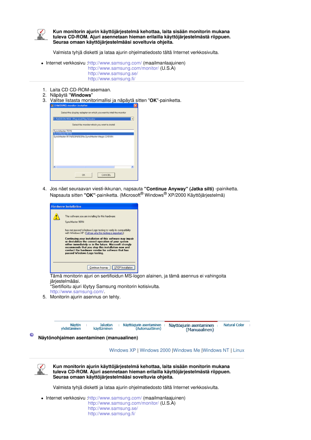 Samsung LS20HAWCSZ/EDC, LS20HAWCSQ/EDC manual Näytönohjaimen asentaminen manuaalinen 