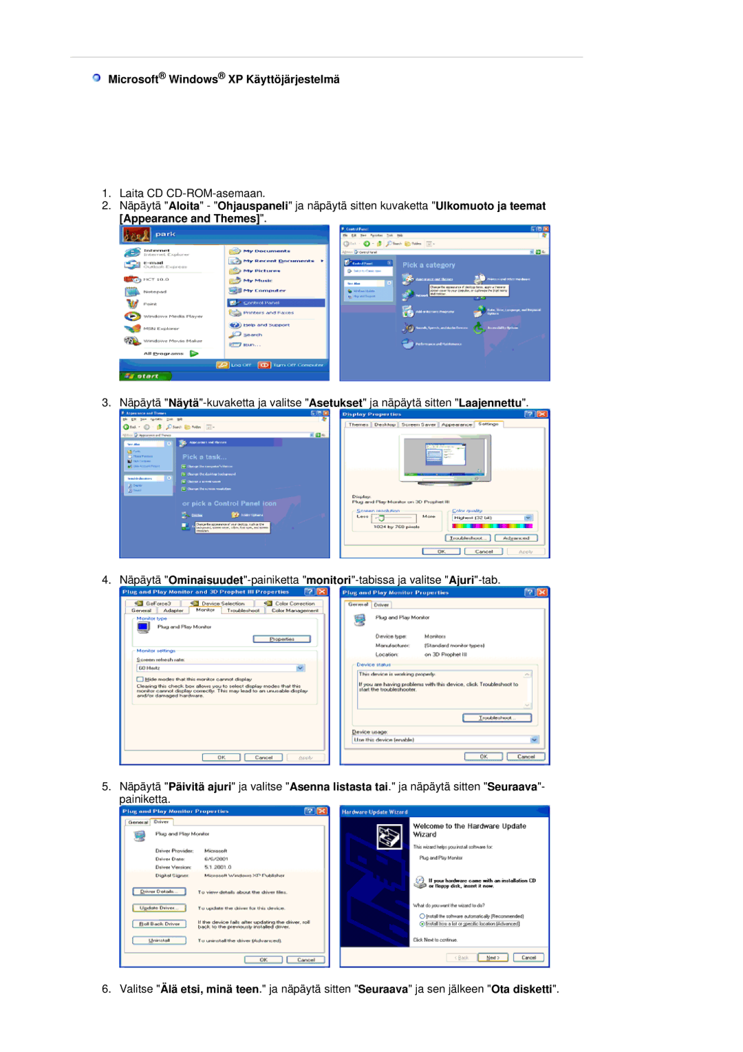 Samsung LS20HAWCSQ/EDC, LS20HAWCSZ/EDC manual Microsoft Windows XP Käyttöjärjestelmä 