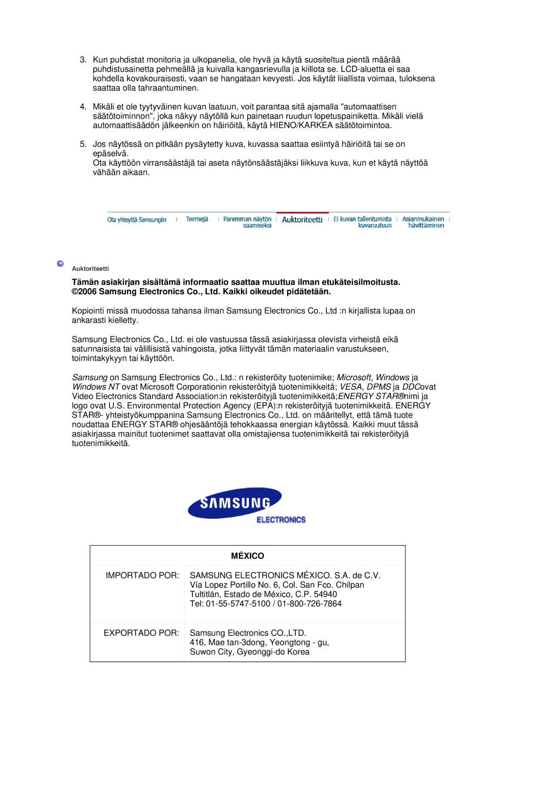 Samsung LS20HAWCSQ/EDC, LS20HAWCSZ/EDC manual México 