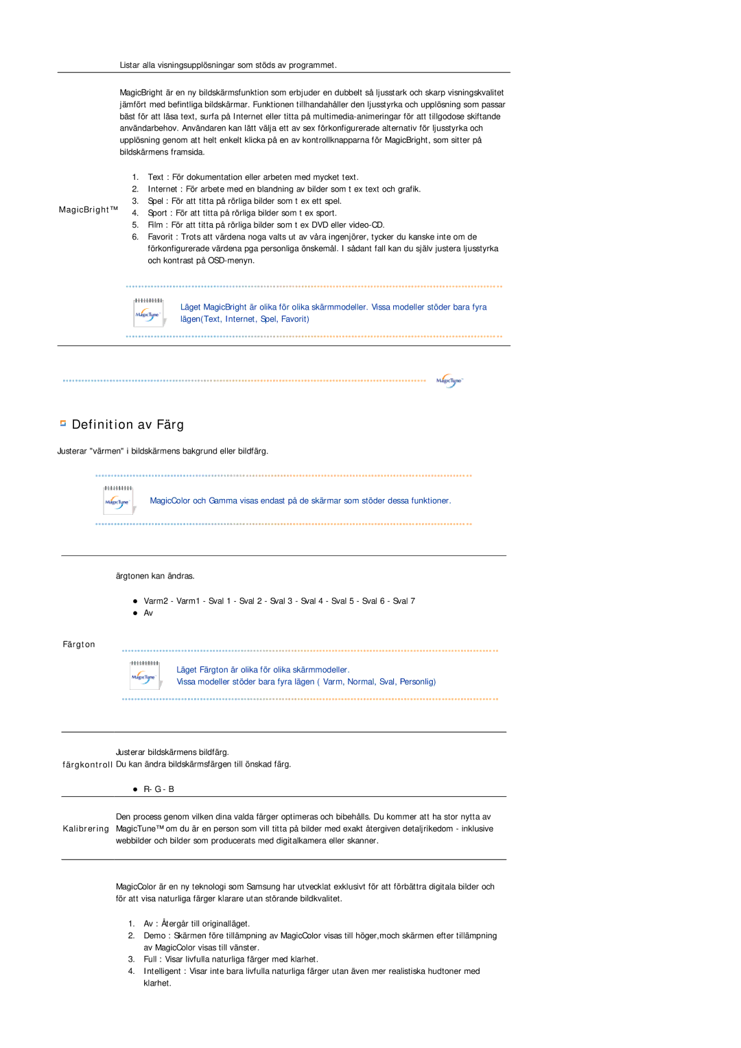 Samsung LS20HAWCSQ/EDC, LS20HAWCSZ/EDC manual Definition av Färg 