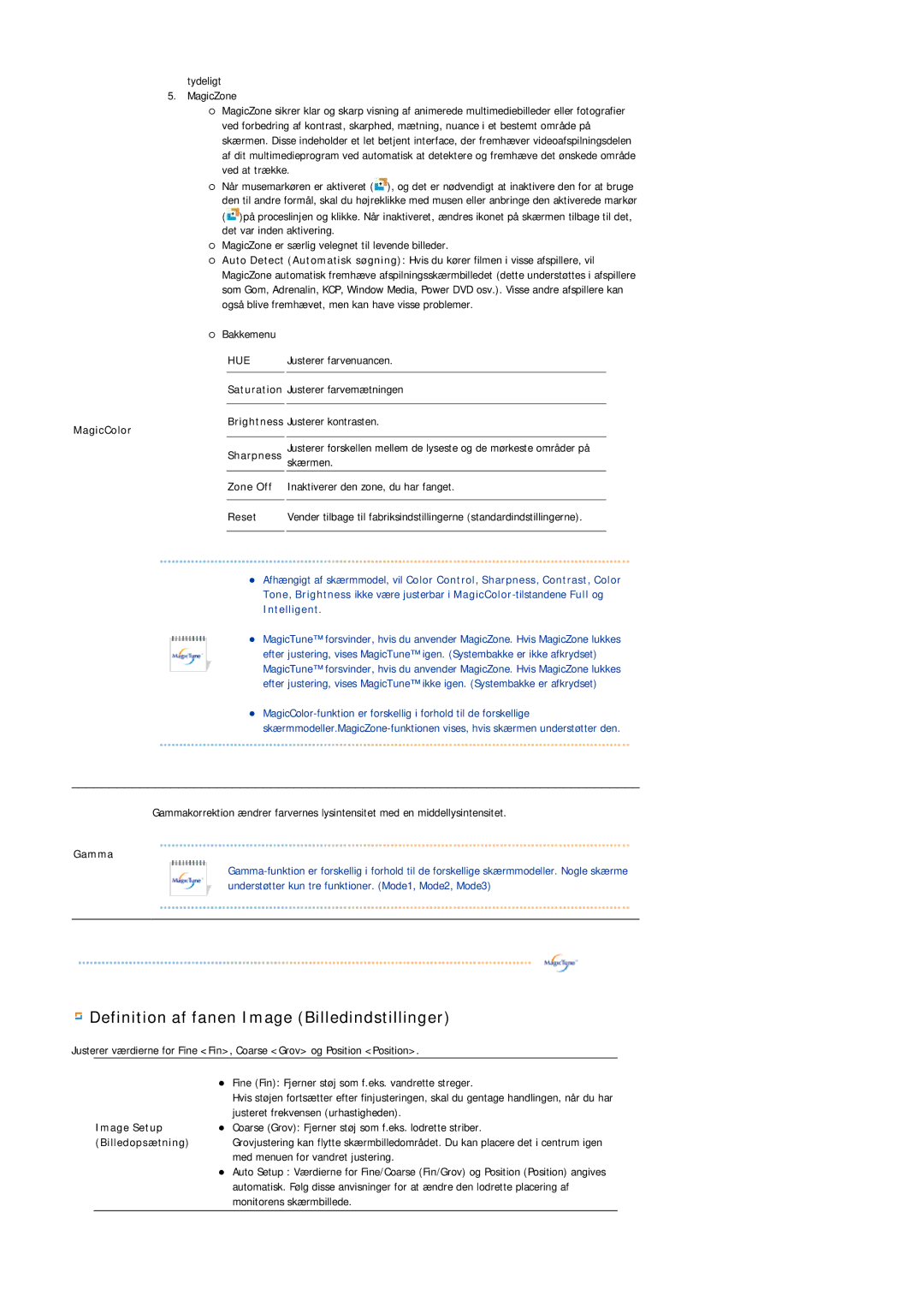 Samsung LS20HAWCSZ/EDC, LS20HAWCSQ/EDC manual Definition af fanen Image Billedindstillinger 