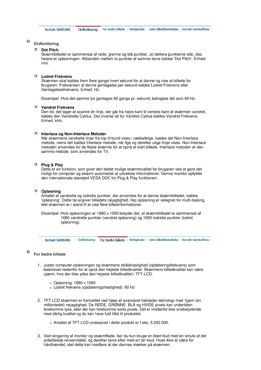 Samsung LS20HAWCSQ/EDC, LS20HAWCSZ/EDC manual Ordforklaring, For bedre billede 