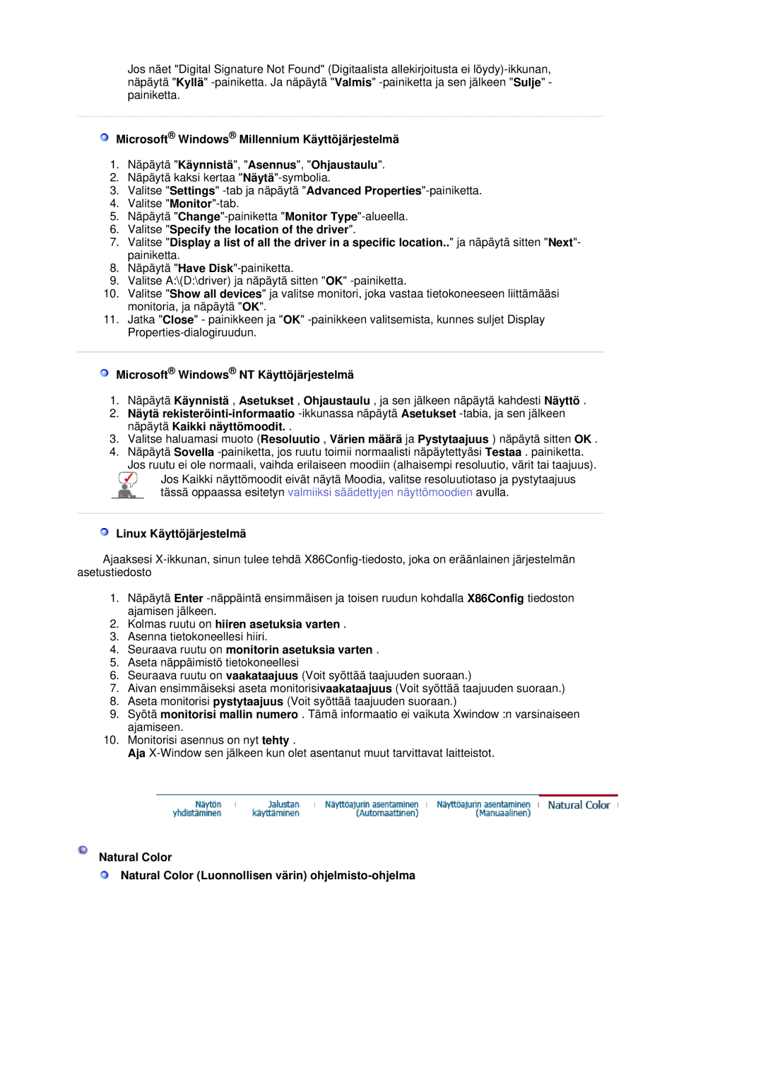 Samsung LS20HAWCSQ/EDC, LS20HAWCSZ/EDC manual Microsoft Windows NT Käyttöjärjestelmä, Linux Käyttöjärjestelmä 