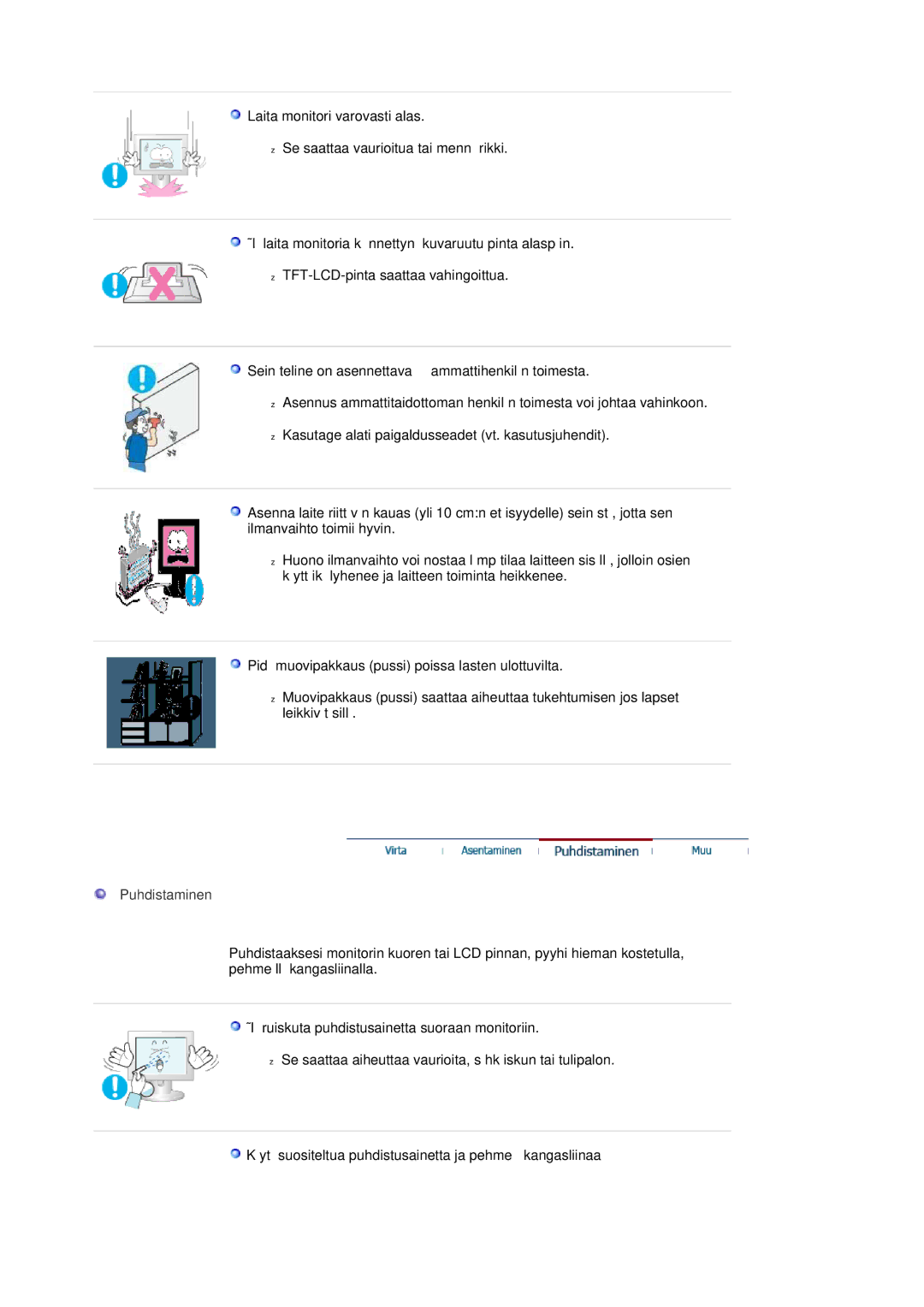 Samsung LS20HAWCSZ/EDC, LS20HAWCSQ/EDC manual Puhdistaminen 