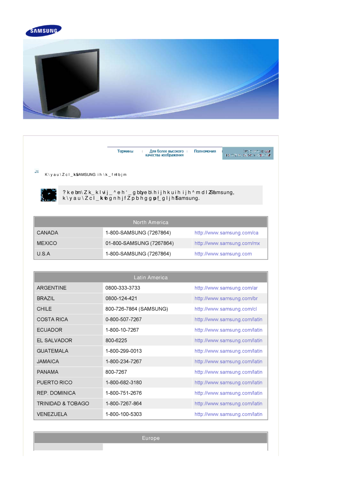 Samsung LS20HAWCSQ/EDC, LS20HAWCSZ/EDC manual North America, Latin America, Europe 