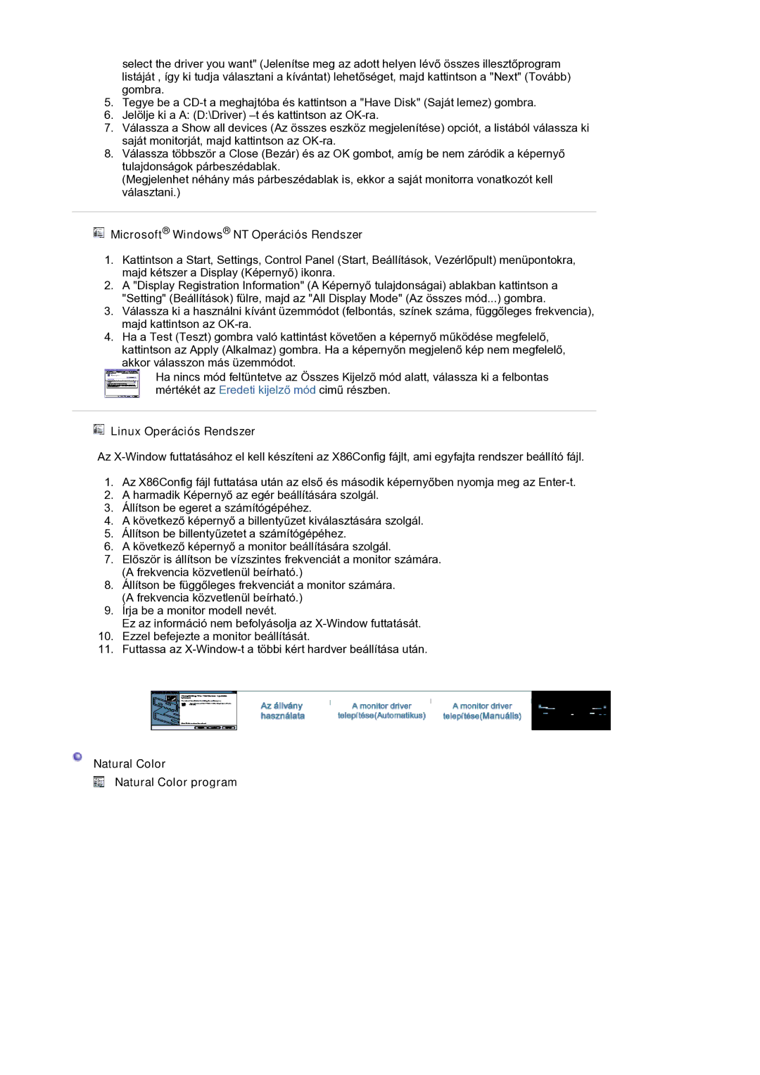 Samsung LS20HAWCSQ/EDC, LS20HAWCSZ/EDC manual Microsoft Windows NT Operációs Rendszer, Linux Operációs Rendszer 