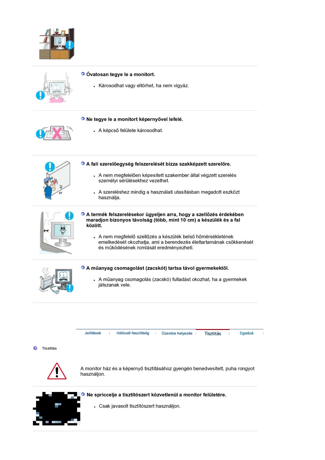 Samsung LS20HAWCSZ/EDC, LS20HAWCSQ/EDC manual Óvatosan tegye le a monitort, Ne tegye le a monitort képernyővel lefelé 