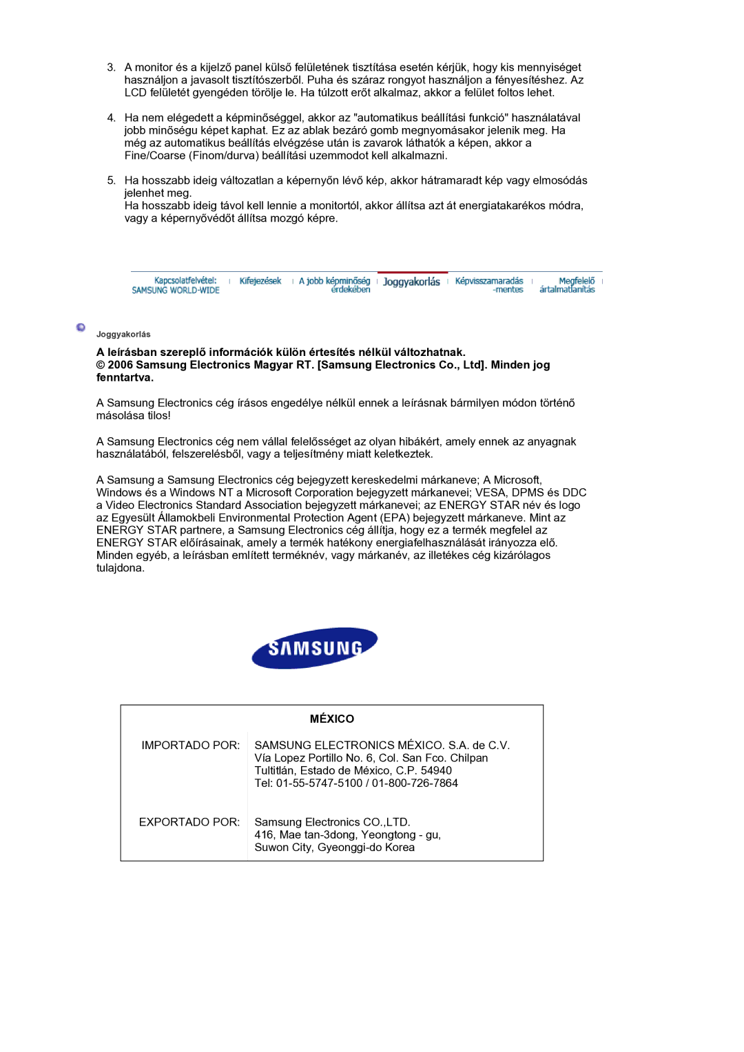 Samsung LS20HAWCSQ/EDC, LS20HAWCSZ/EDC manual México 