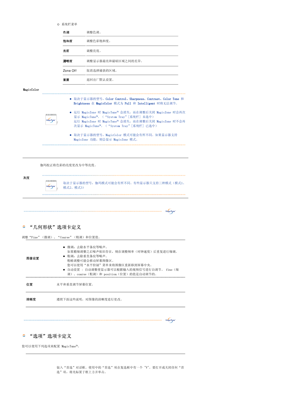 Samsung LS20HAWCSQ/EDC, LS20HAWCSZ/EDC manual 几何形状选项卡定义 