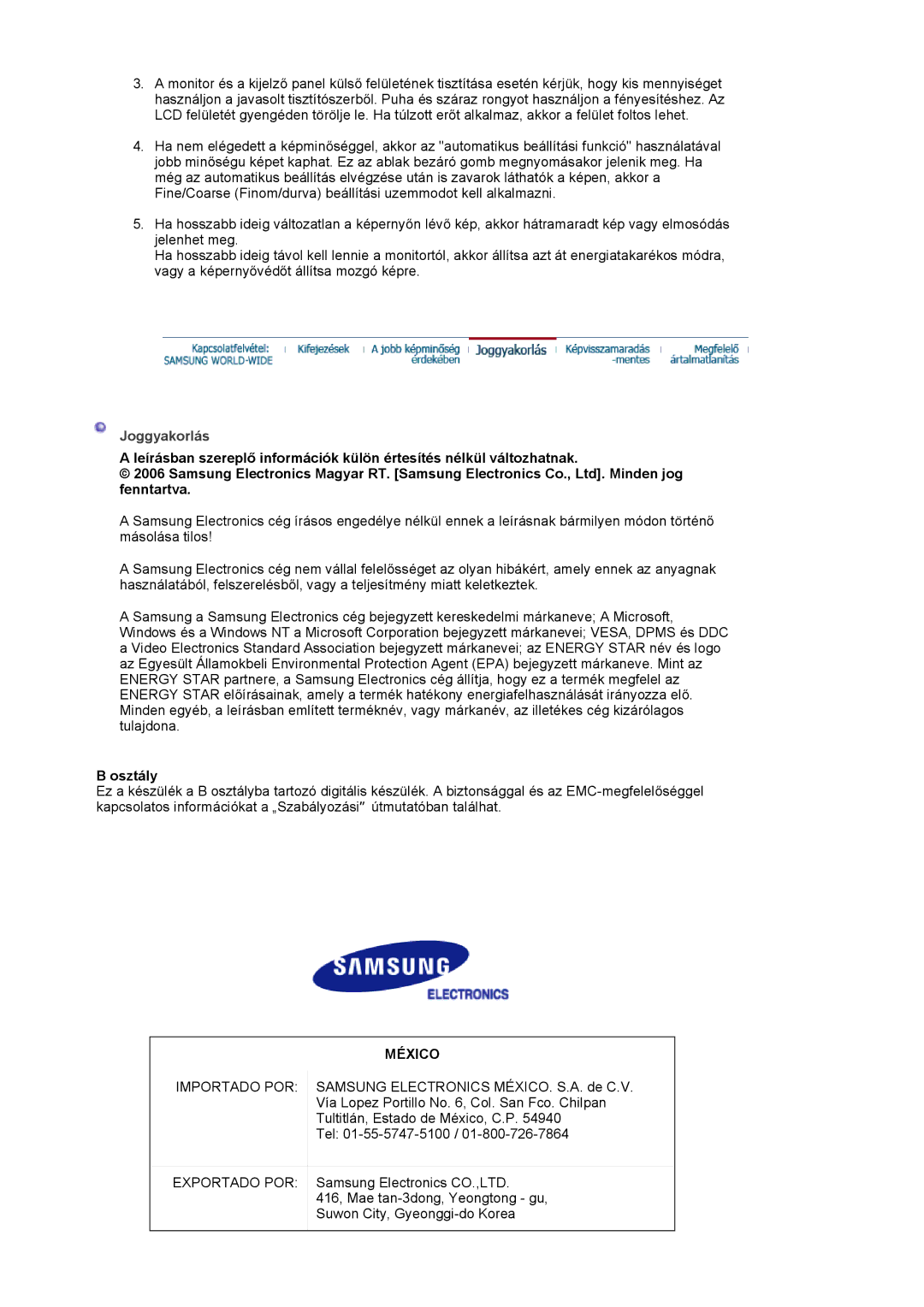 Samsung LS20HAWCSZ/EDC, LS20HAWCSQ/EDC manual Joggyakorlás, Osztály 