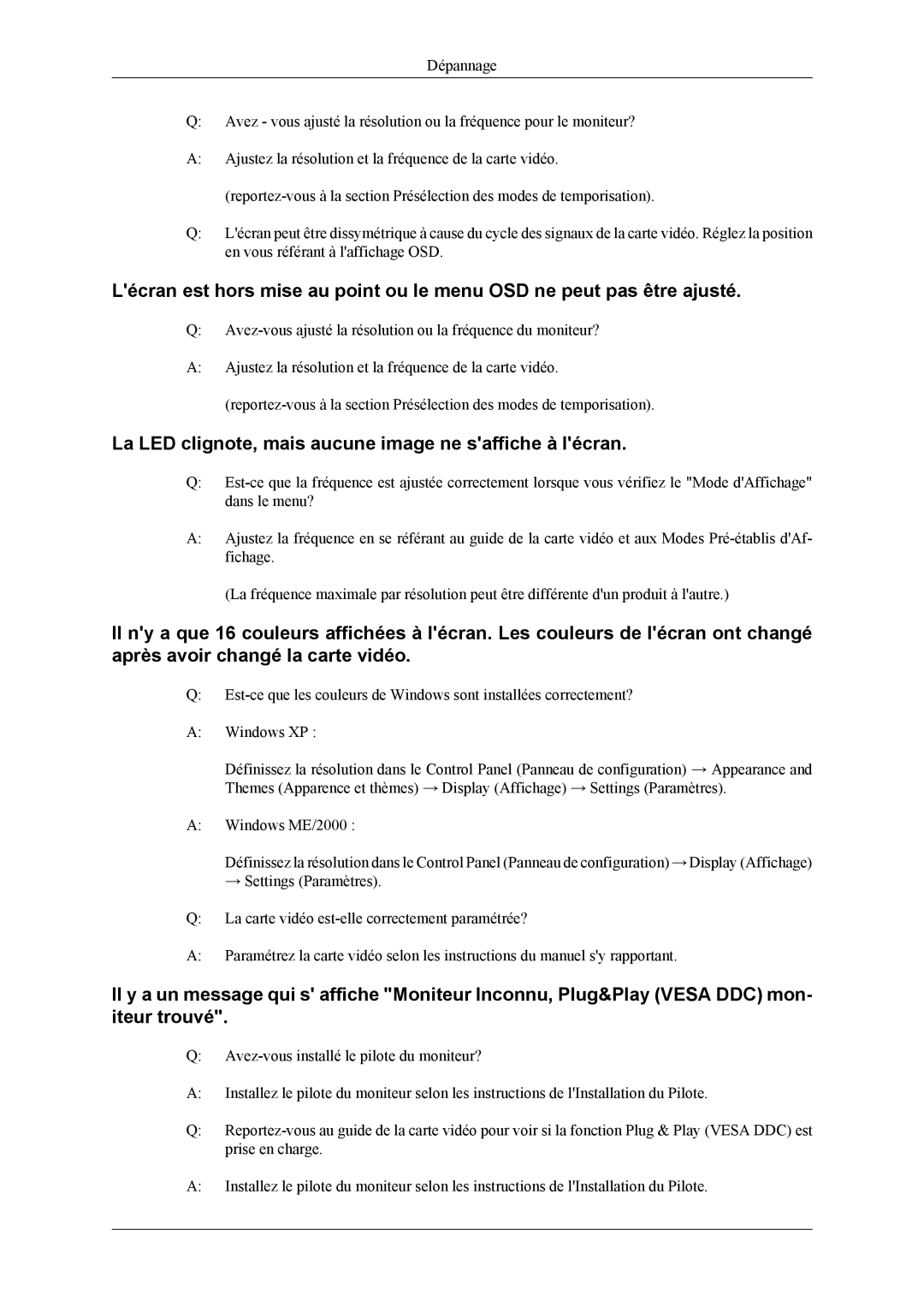 Samsung LS20LIUJFV/EN manual La LED clignote, mais aucune image ne saffiche à lécran 