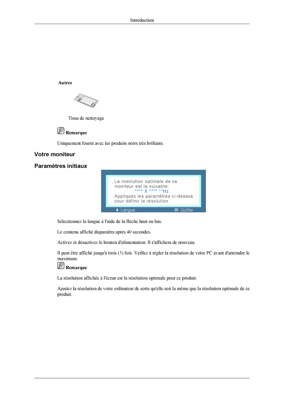 Samsung LS20LIUJFV/EN manual Votre moniteur Paramètres initiaux 