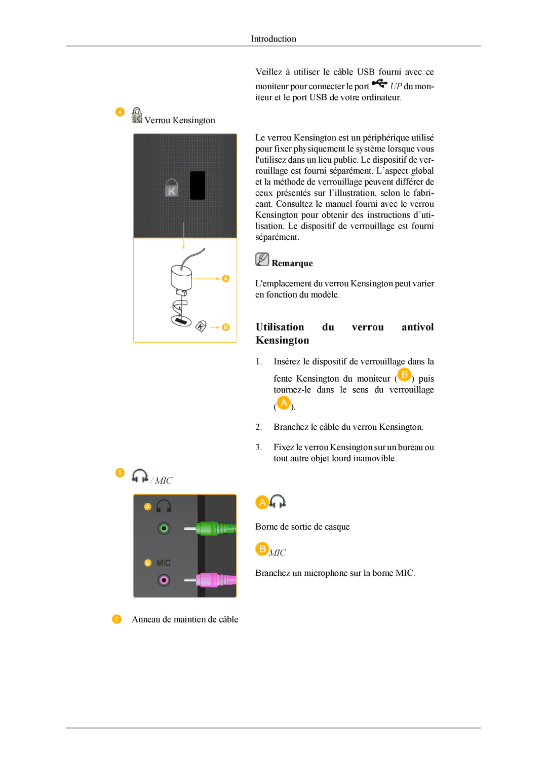 Samsung LS20LIUJFV/EN manual Utilisation du verrou antivol Kensington 